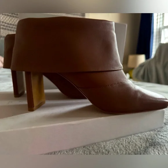 Jonathan Simkhai Karine Booties Foldover Cinnamon Brown Ankle Leather, Size 38EU - Picture 8 of 10
